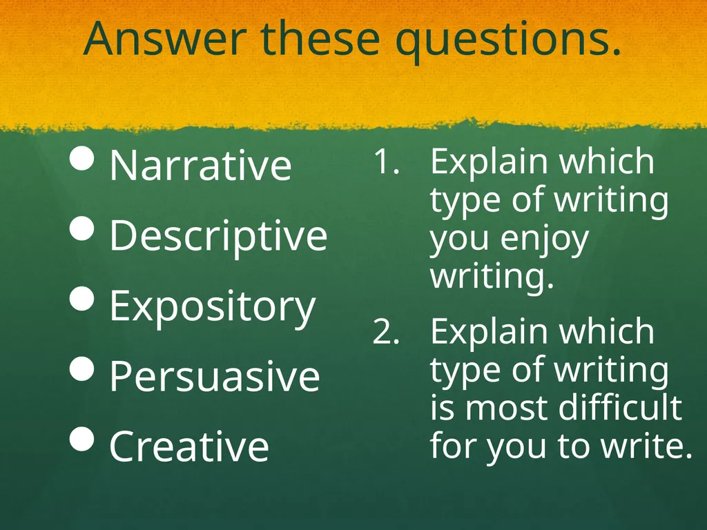 Types of Writing So, what do I write? People write - slide 9 of 9