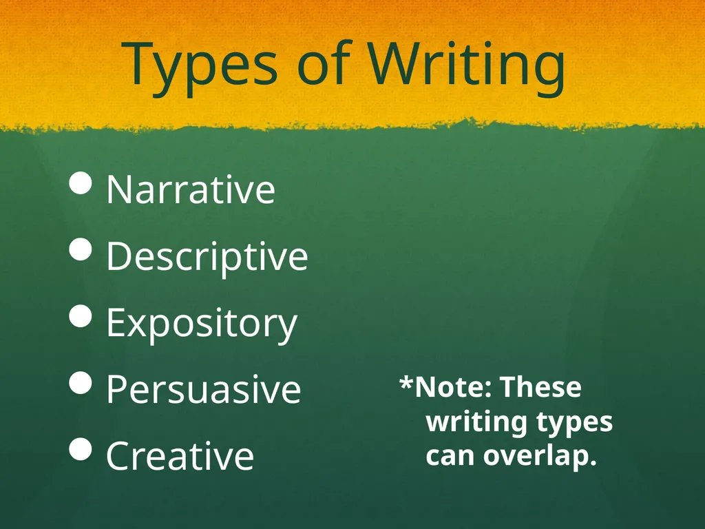 Types of Writing So, what do I write? People write - slide 3 of 9