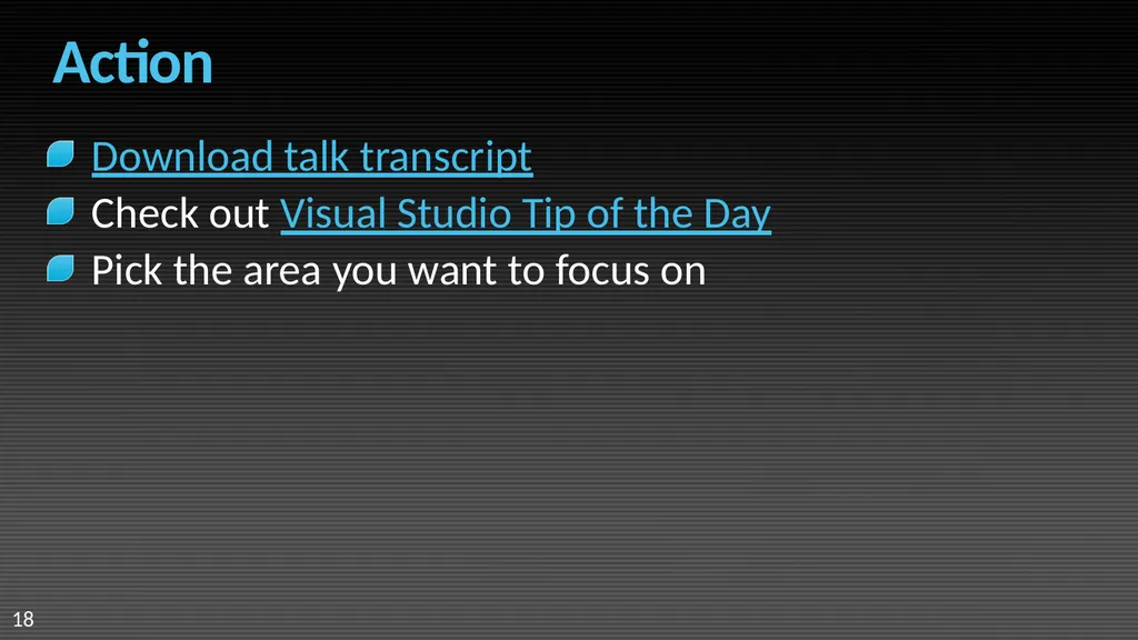 Visual Studio 2008 IDE Tips and Tricks Sara Ford - slide 18 of 21