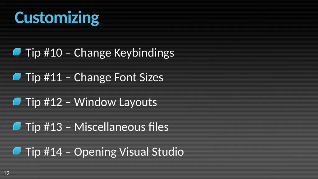 Visual Studio 2008 IDE Tips and Tricks Sara Ford - slide 12 of 21