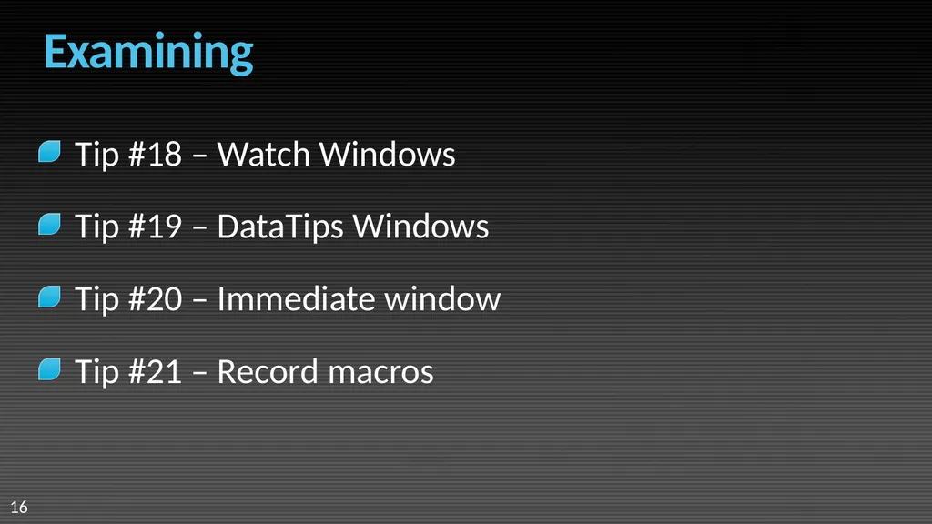 Visual Studio 2008 IDE Tips and Tricks Sara Ford - slide 16 of 21