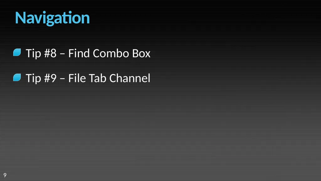 Visual Studio 2008 IDE Tips and Tricks Sara Ford - slide 9 of 21