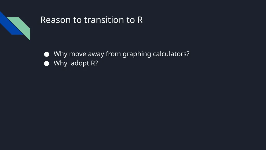 Implementing R in your Intro Statistics Course - slide 2 of 9