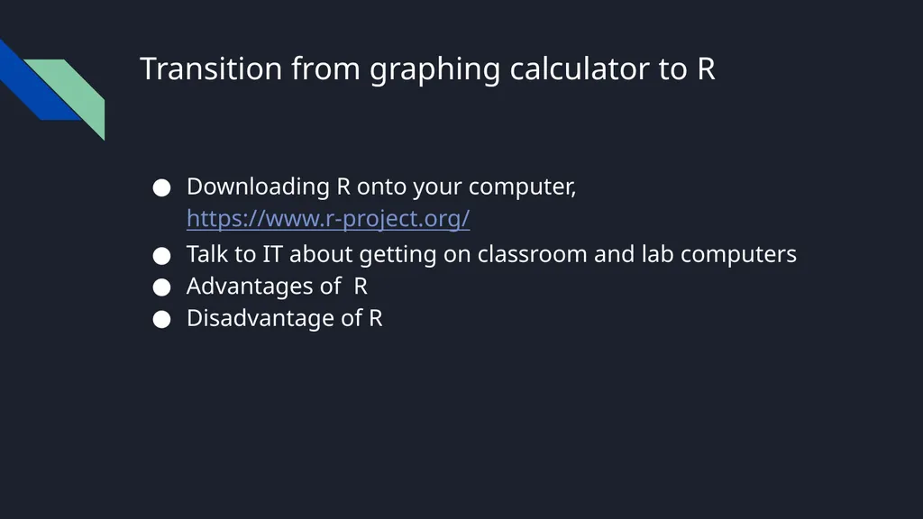 Implementing R in your Intro Statistics Course - slide 3 of 9