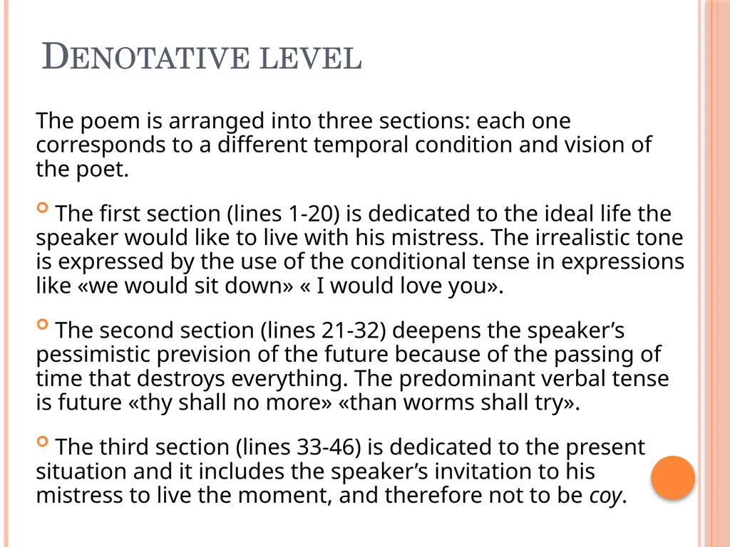 TO HIS COY MISTRESS BY Andrew marvell Table of - slide 10 of 22