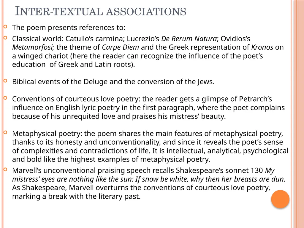 TO HIS COY MISTRESS BY Andrew marvell Table of - slide 21 of 22