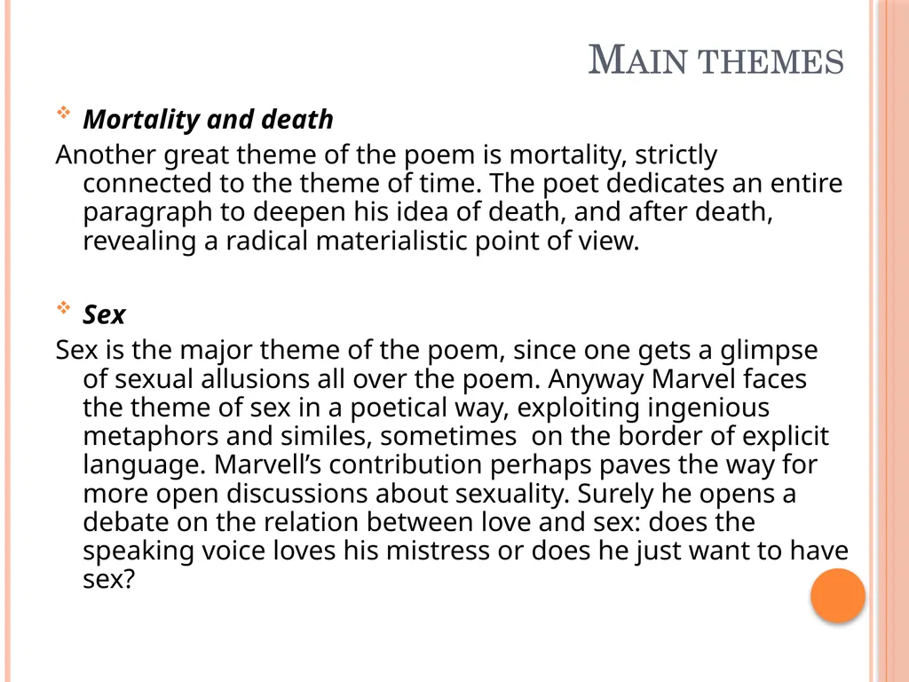 TO HIS COY MISTRESS BY Andrew marvell Table of - slide 20 of 22