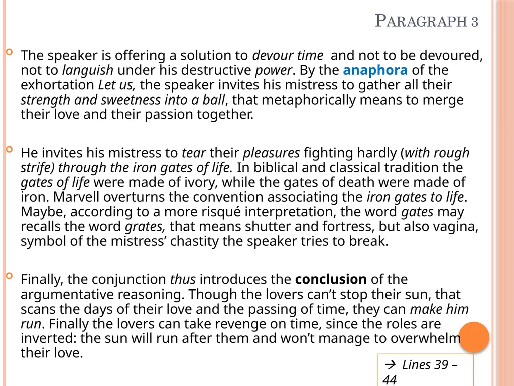 TO HIS COY MISTRESS BY Andrew marvell Table of - slide 17 of 22