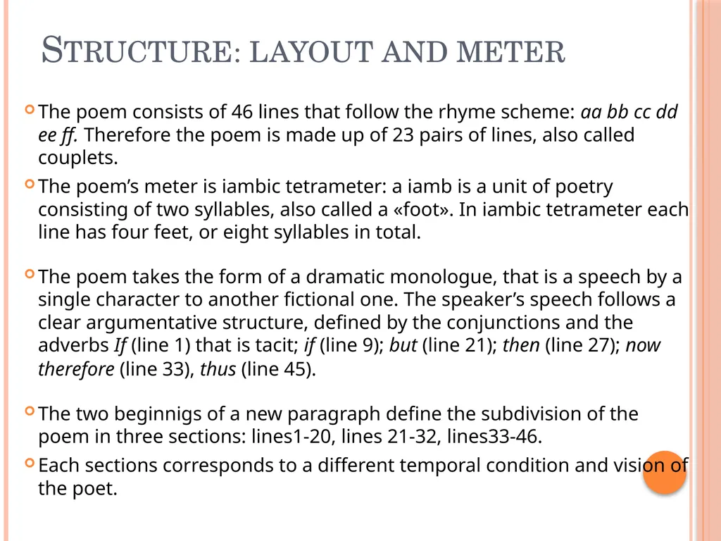 TO HIS COY MISTRESS BY Andrew marvell Table of - slide 9 of 22