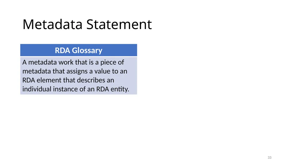 Review of RDA Concepts 1 Understand how IFLA’s - slide 33 of 79