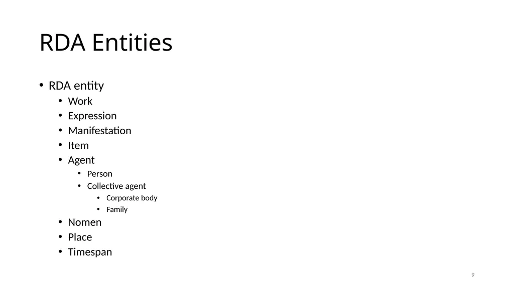 Review of RDA Concepts 1 Understand how IFLA’s - slide 9 of 79