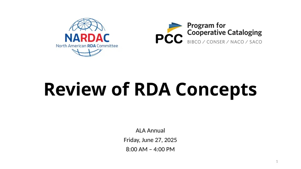Review of RDA Concepts 1 Understand how IFLA’s - slide 1 of 79