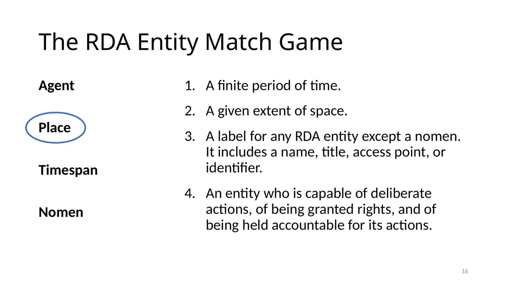 Review of RDA Concepts 1 Understand how IFLA’s - slide 16 of 79