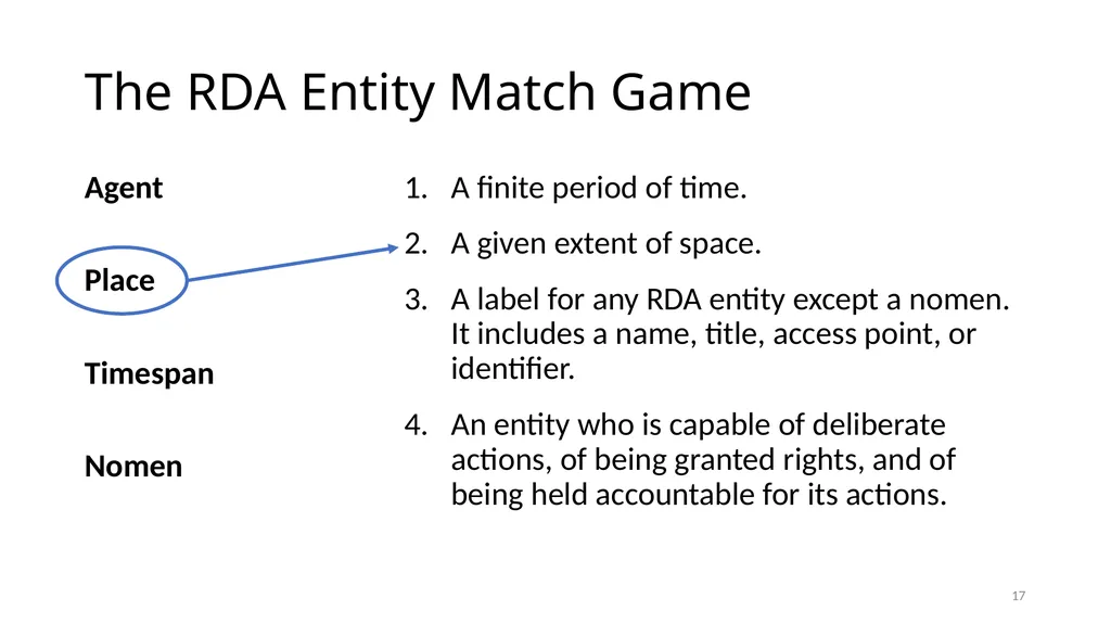 Review of RDA Concepts 1 Understand how IFLA’s - slide 17 of 79
