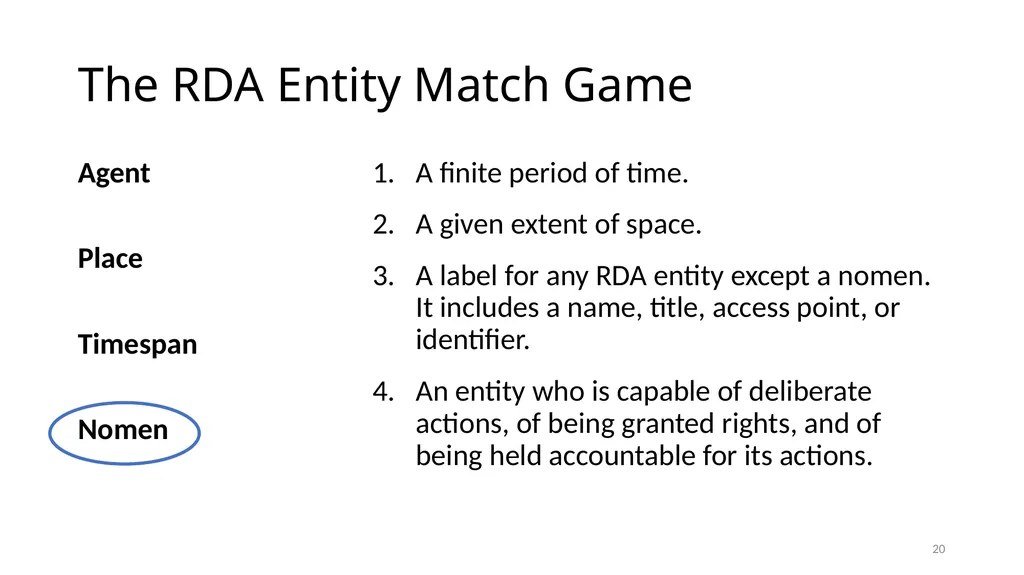 Review of RDA Concepts 1 Understand how IFLA’s - slide 20 of 79