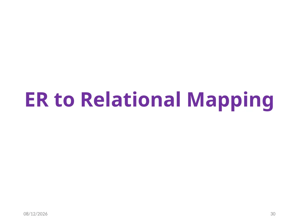 Outline Conceptual design using ER diagram Mapping - slide 30 of 62