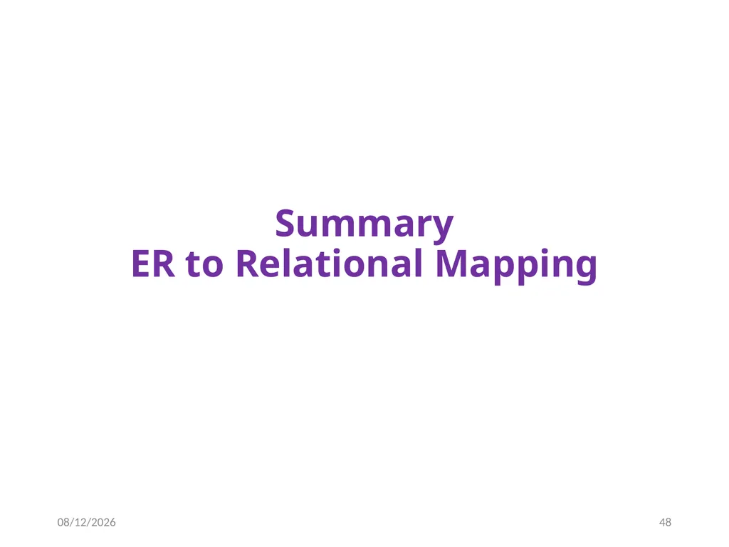 Outline Conceptual design using ER diagram Mapping - slide 48 of 62
