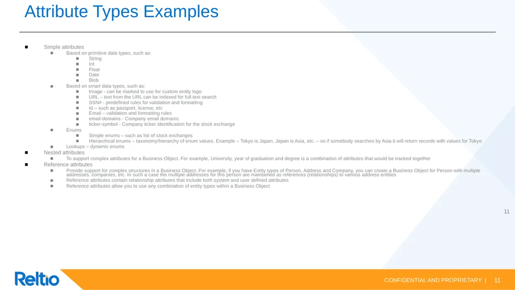 Reltio Data Model Reltio Data Model vs Legacy data - slide 11 of 18