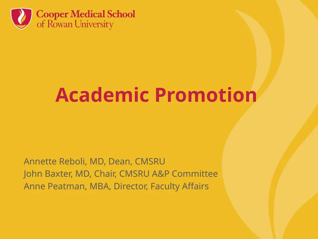 Academic Promotion Annette Reboli, MD, Dean, CMSRU - slide 1 of 50