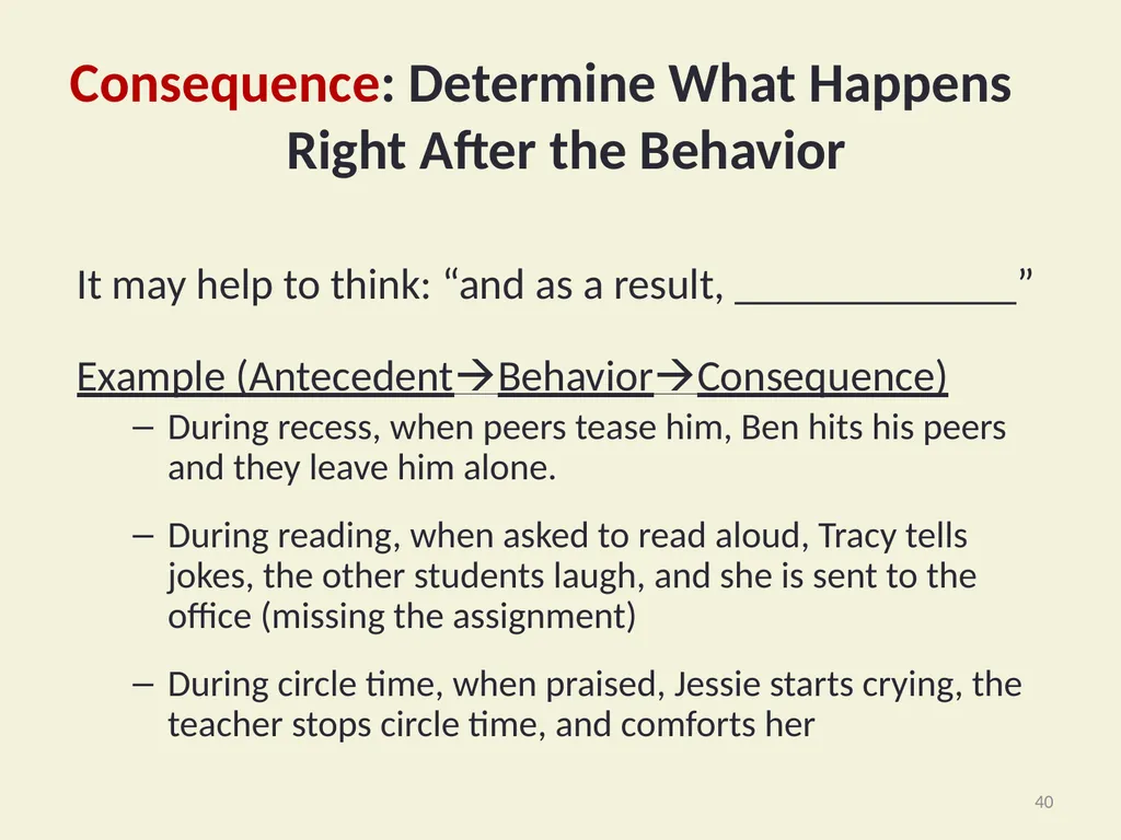 Using Functional Behavioral Assessment (FBA) to - slide 40 of 85