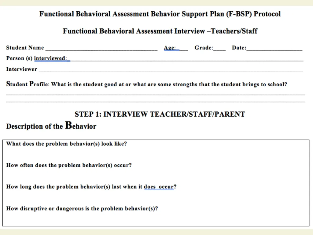 Basic FBA to BSP Using Functional Behavioral - slide 5 of 72
