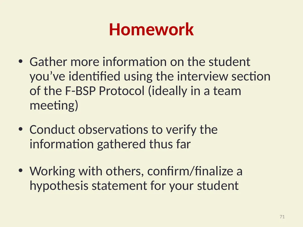 Basic FBA to BSP Using Functional Behavioral - slide 71 of 72
