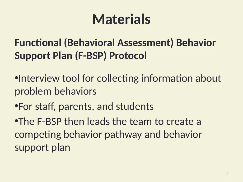 Basic FBA to BSP Using Functional Behavioral - slide 4 of 72