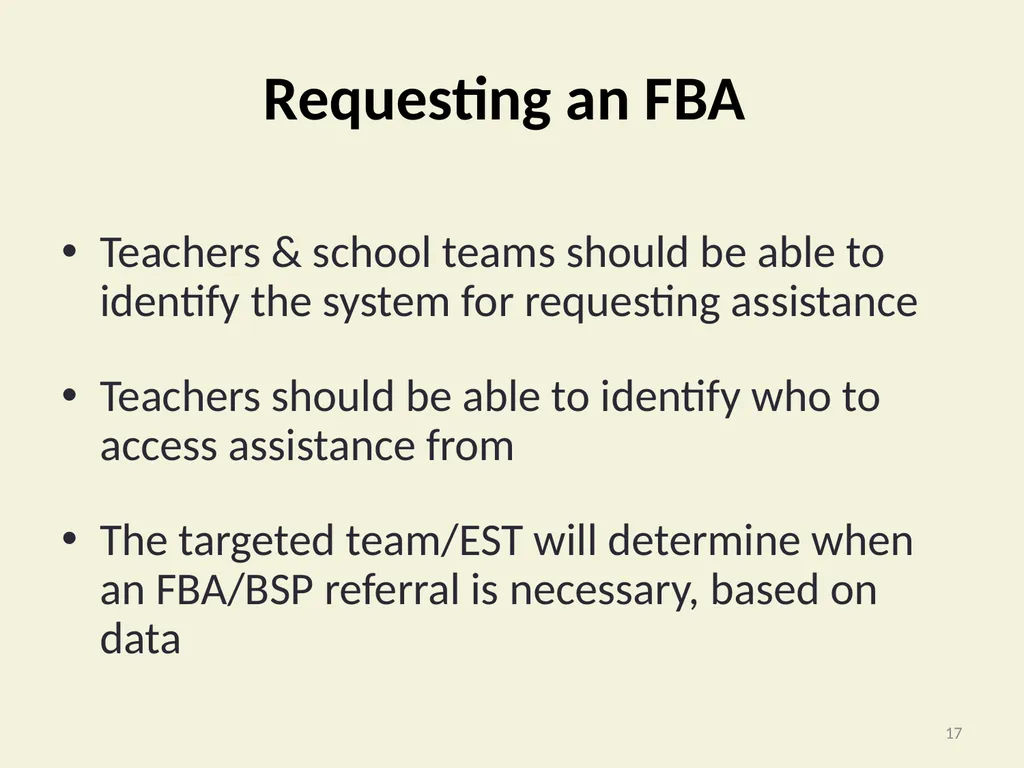 Basic FBA to BSP Using Functional Behavioral - slide 17 of 72