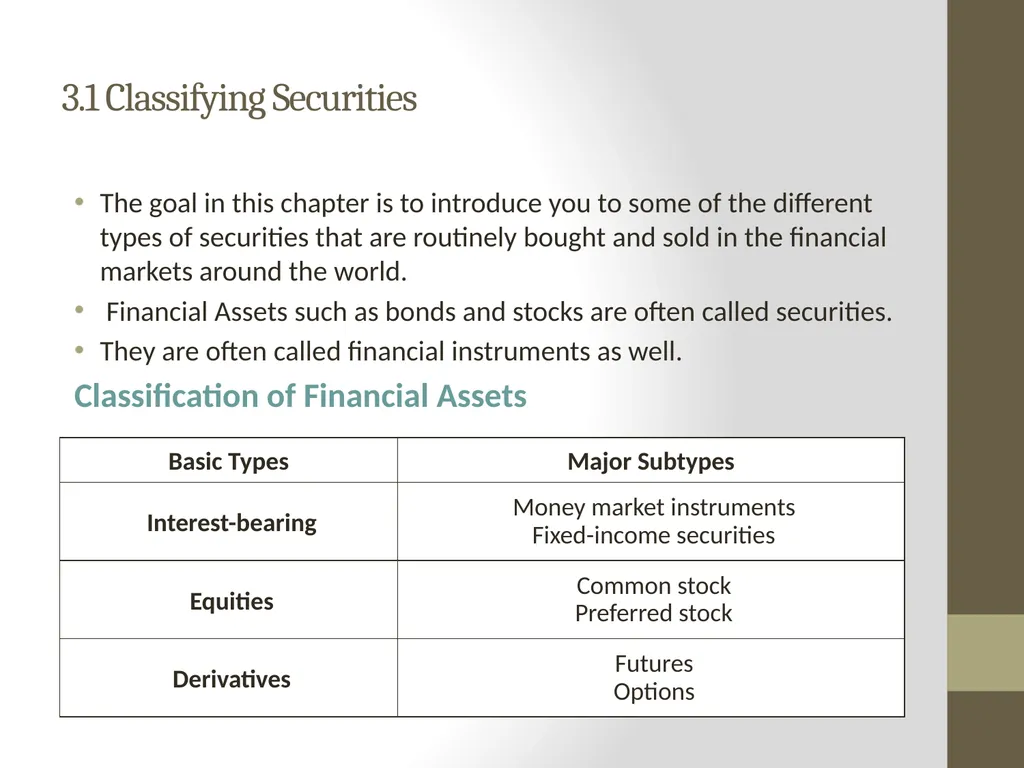 Chapter 3 Overview of Security Types 3.1 - slide 2 of 21