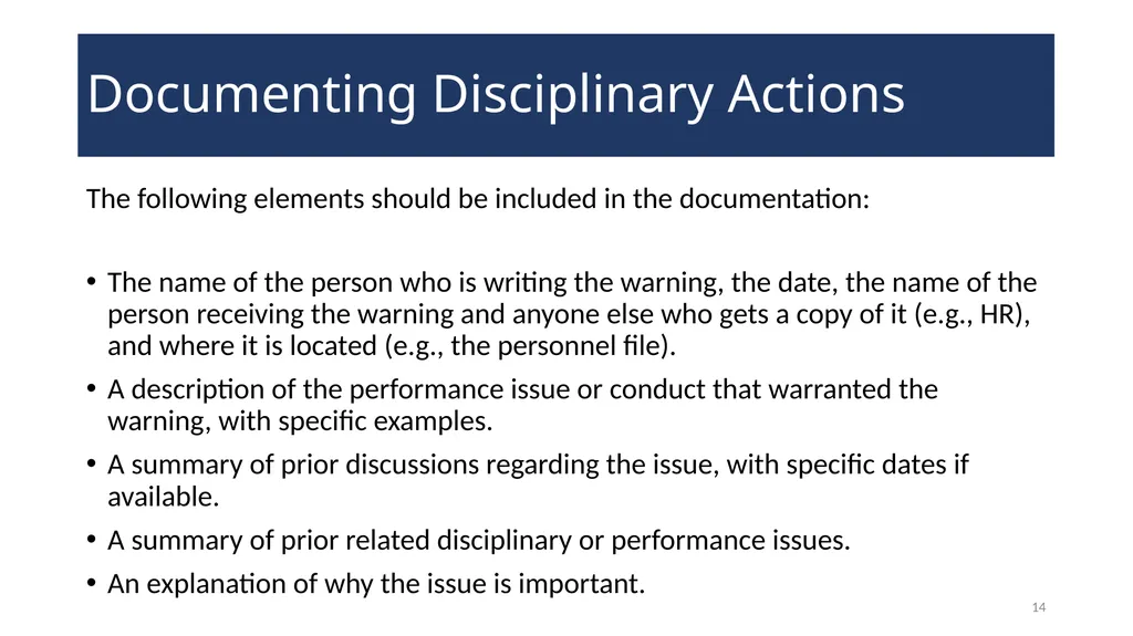 Disciplinary Actions: Issues and Documentation - slide 14 of 27