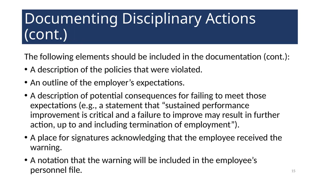 Disciplinary Actions: Issues and Documentation - slide 15 of 27