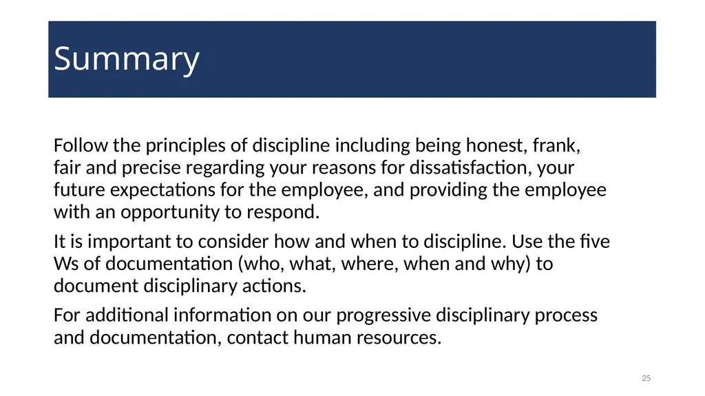 Disciplinary Actions: Issues and Documentation - slide 25 of 27
