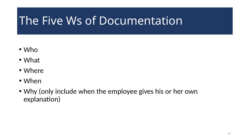 Disciplinary Actions: Issues and Documentation - slide 17 of 27