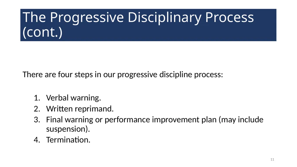 Disciplinary Actions: Issues and Documentation - slide 11 of 27