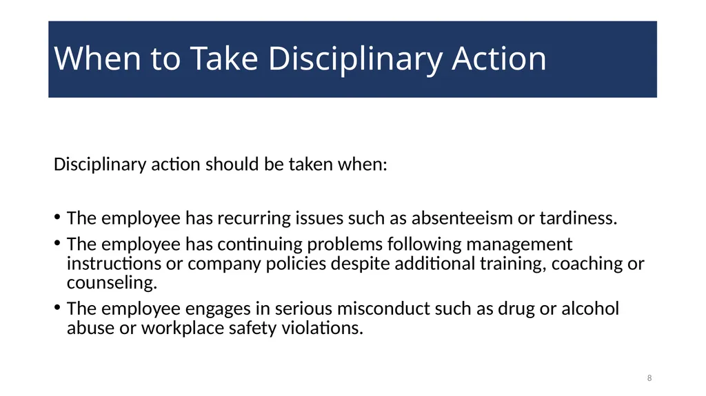 Disciplinary Actions: Issues and Documentation - slide 8 of 27