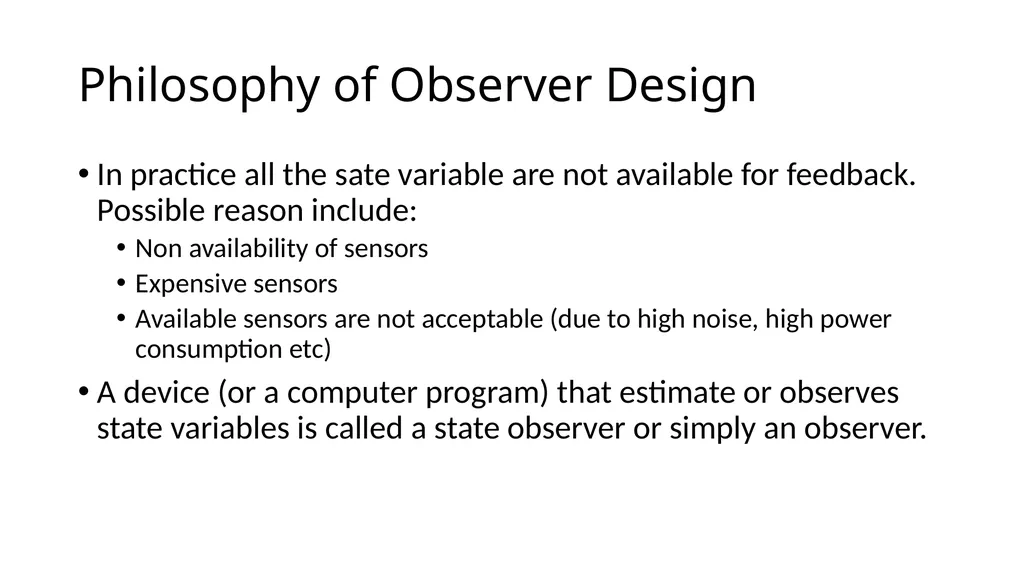 Controller and Observer Design (Design of Control - slide 5 of 29