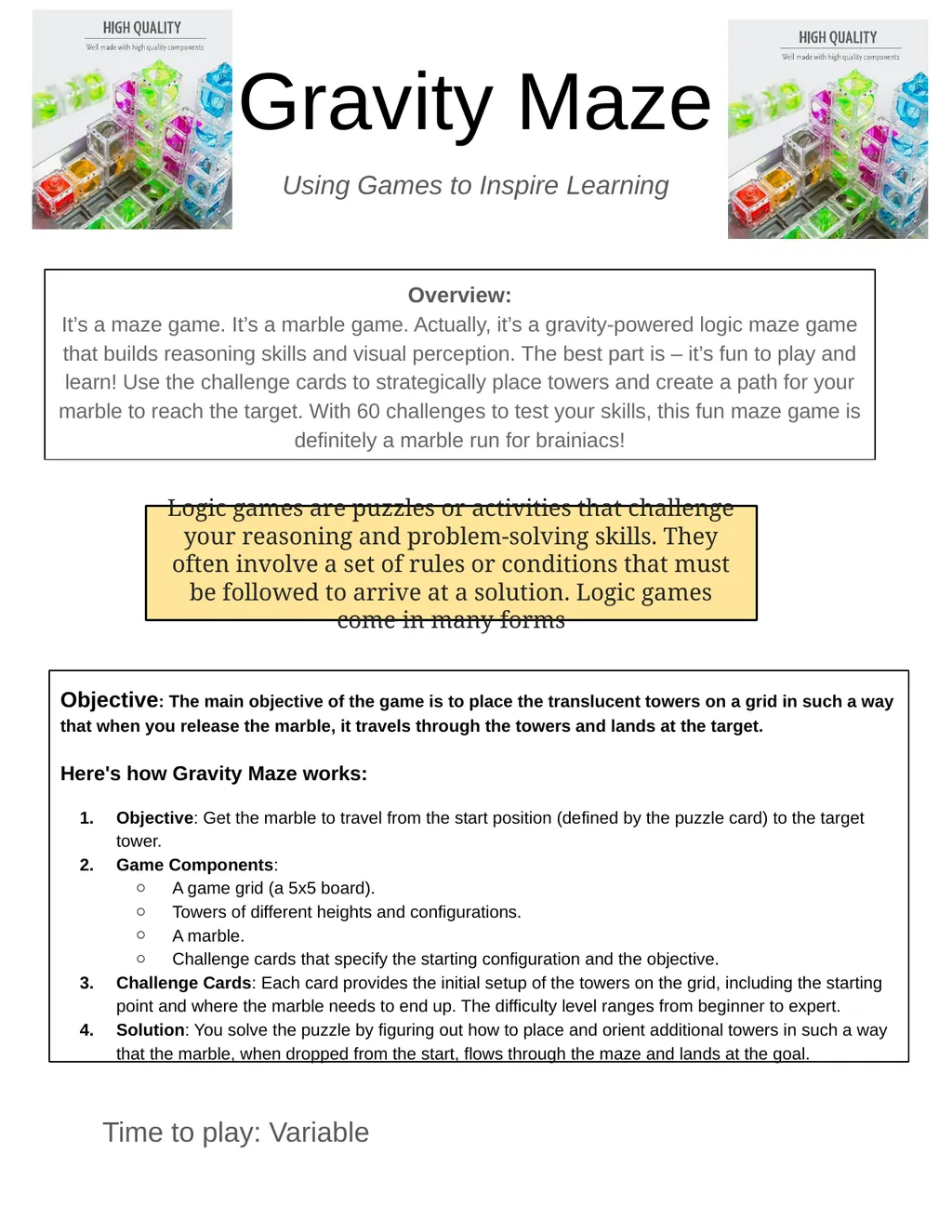 Gravity Maze Using Games to Inspire Learning - slide 1 of 4