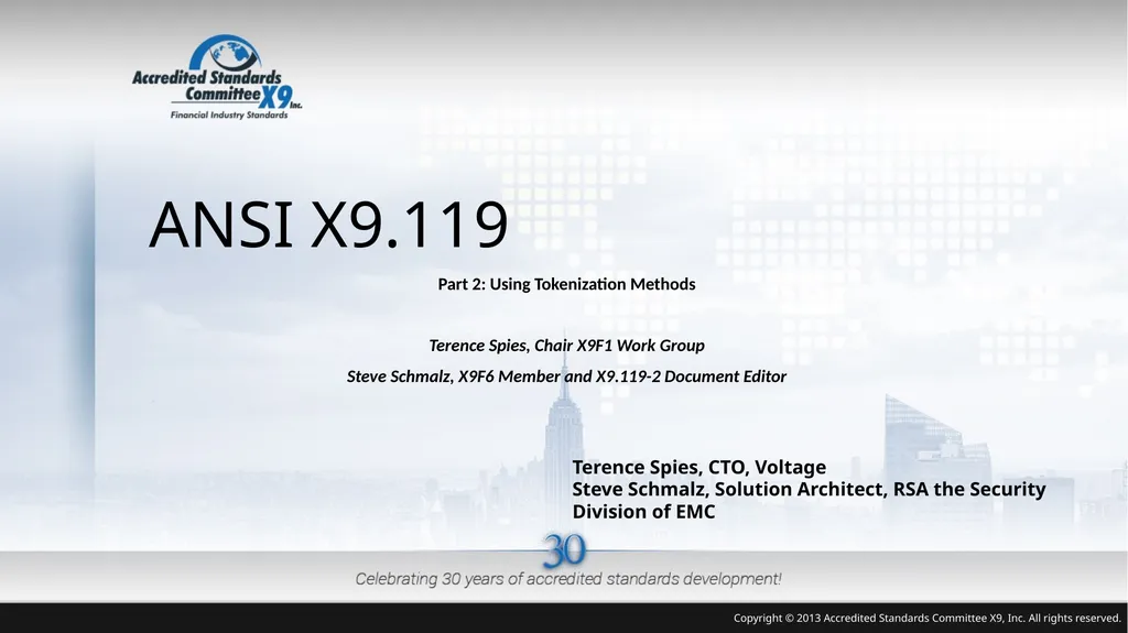 ANSI X9.119 Part 2: Using Tokenization Methods - slide 1 of 20
