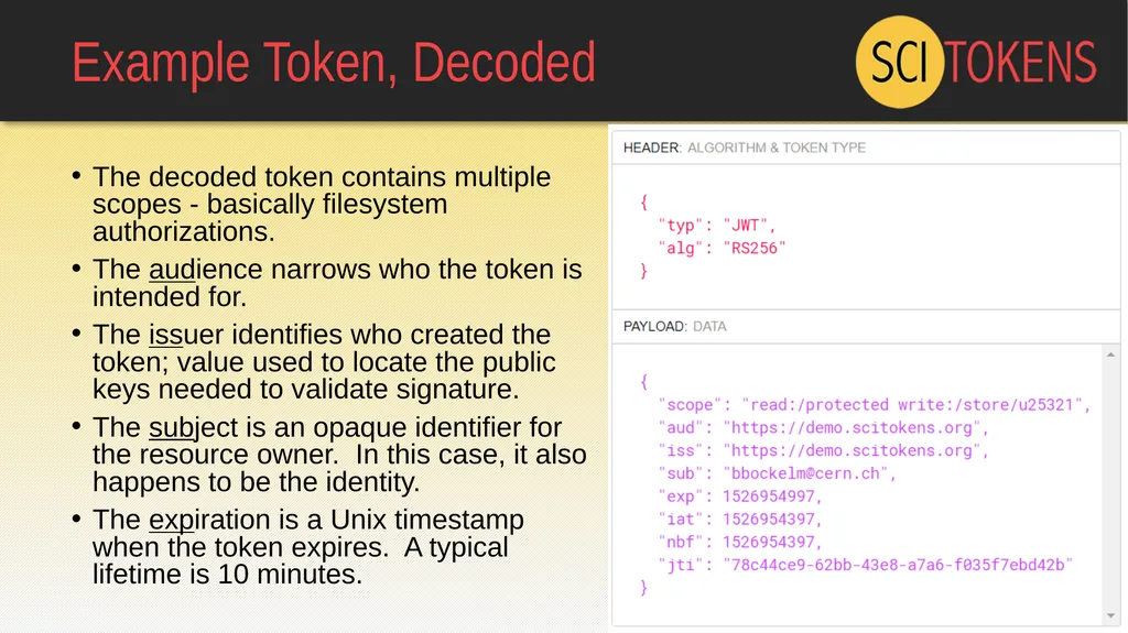 The SciTokens Authorization Model: JSON Web Tokens - slide 16 of 20