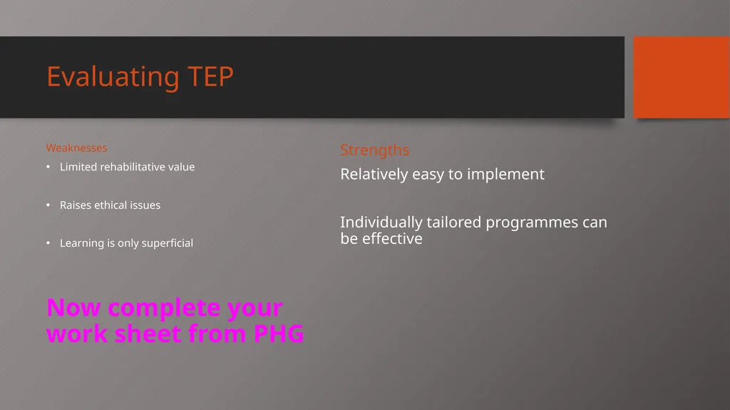 Behaviour Modification in Custody Aim: to describe - slide 16 of 19