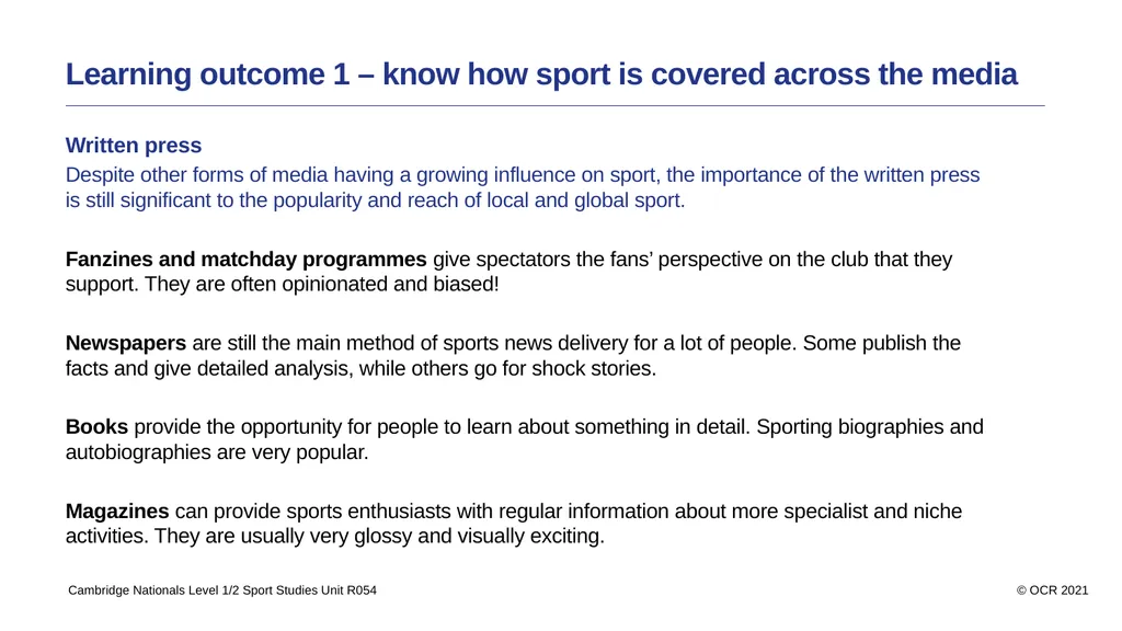 Contents Aims Learning outcome 1 – know how sport - slide 5 of 28
