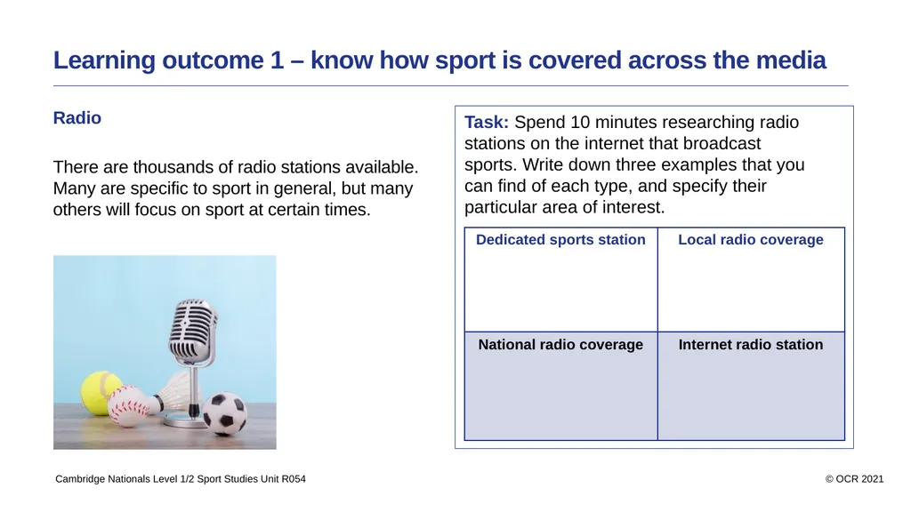 Contents Aims Learning outcome 1 – know how sport - slide 6 of 28