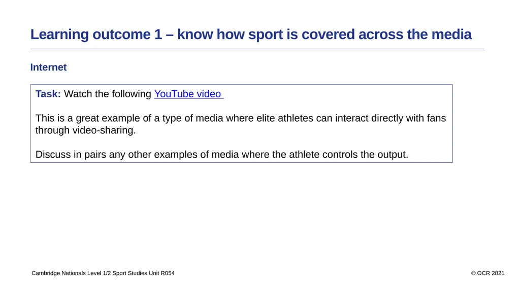 Contents Aims Learning outcome 1 – know how sport - slide 8 of 28