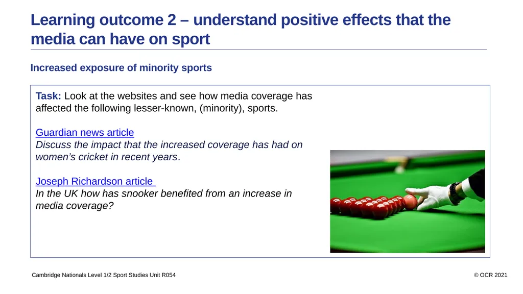 Contents Aims Learning outcome 1 – know how sport - slide 11 of 28