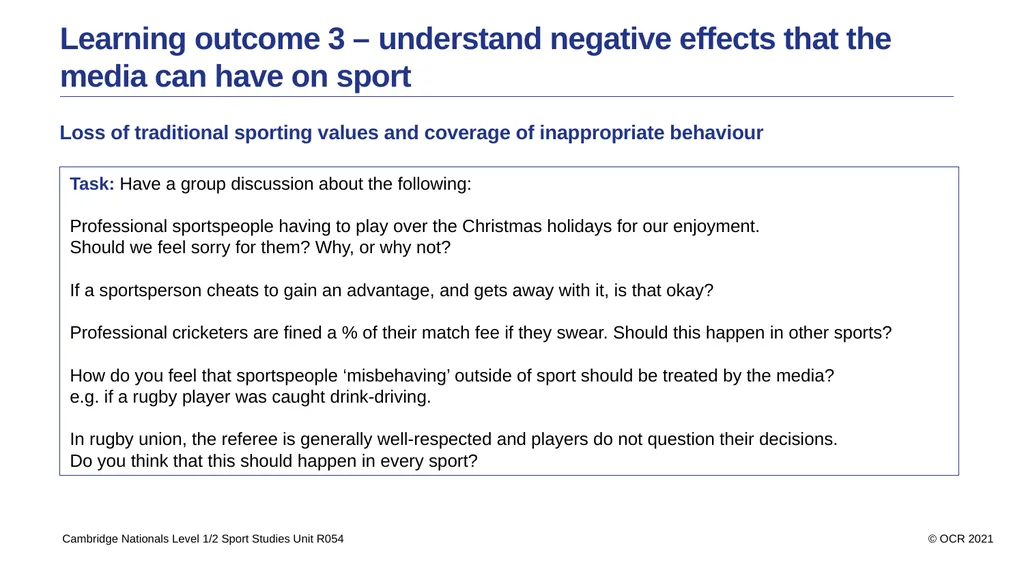 Contents Aims Learning outcome 1 – know how sport - slide 16 of 28