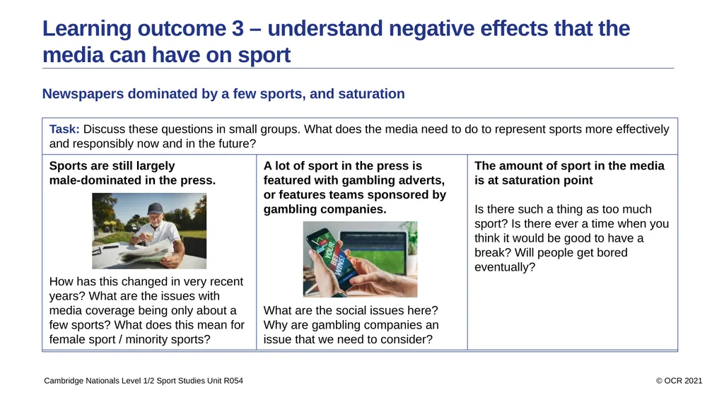 Contents Aims Learning outcome 1 – know how sport - slide 18 of 28