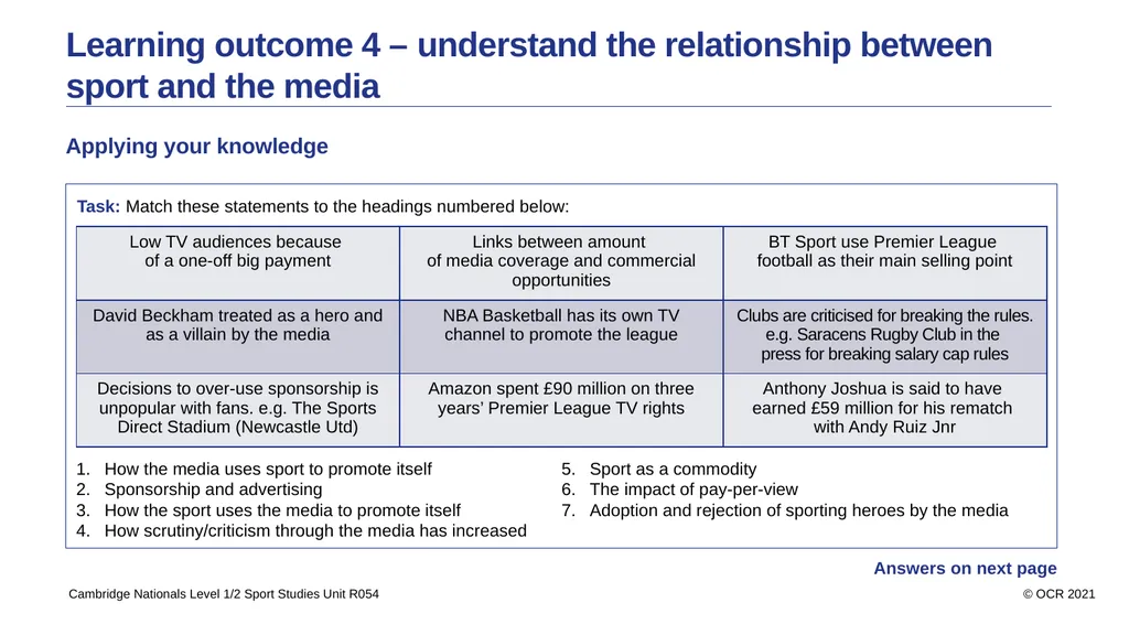 Contents Aims Learning outcome 1 – know how sport - slide 20 of 28
