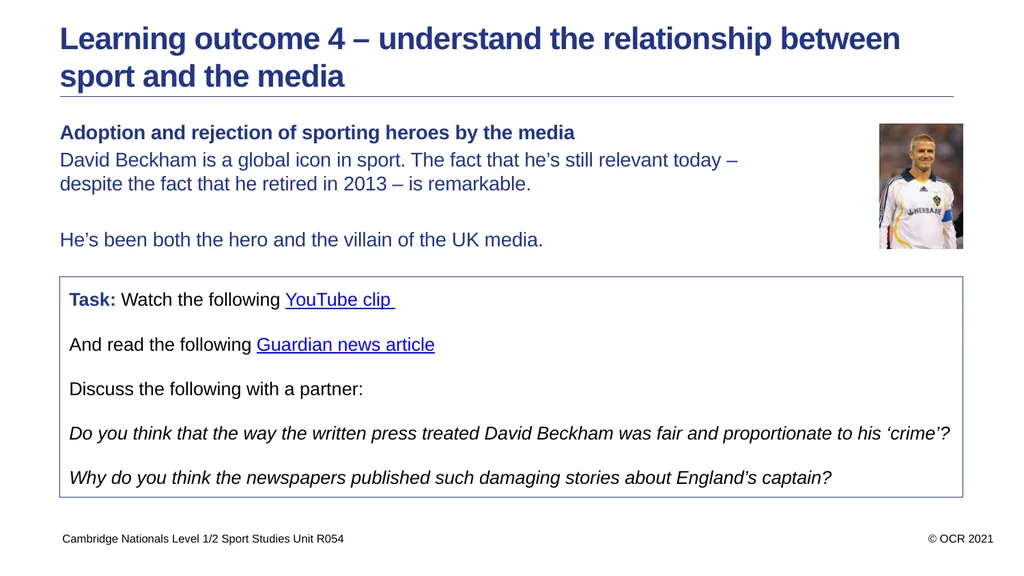 Contents Aims Learning outcome 1 – know how sport - slide 22 of 28