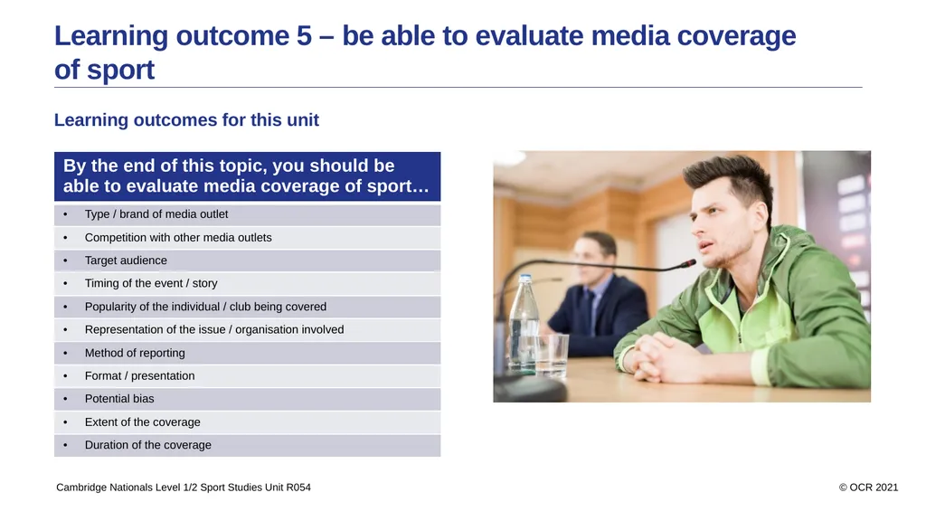 Contents Aims Learning outcome 1 – know how sport - slide 23 of 28