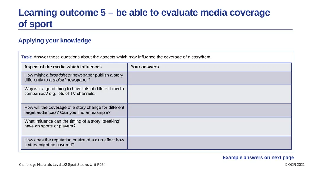 Contents Aims Learning outcome 1 – know how sport - slide 24 of 28